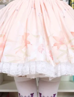 Mignonne Lolita Jupe fleur rose doux imprimé Qi Lolita dentelle garniture jupe avec porte-jarretelles Déguisements Halloween