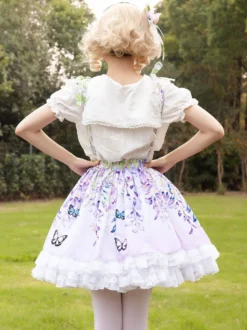 Mignonne Lolita SK Jupes Lolita À Volants Lilas Imprimée Fleurie