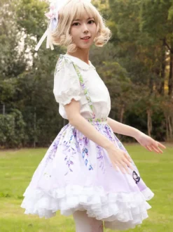 Mignonne Lolita SK Jupes Lolita À Volants Lilas Imprimée Fleurie