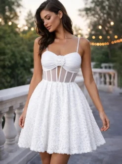 Mini-robe blanche à fleurs et taille transparente (2026)