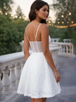 Mini-robe blanche à fleurs et taille transparente (2026)