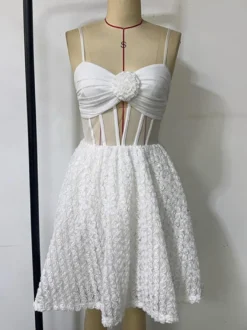 Mini-robe blanche à fleurs et taille transparente (2026)