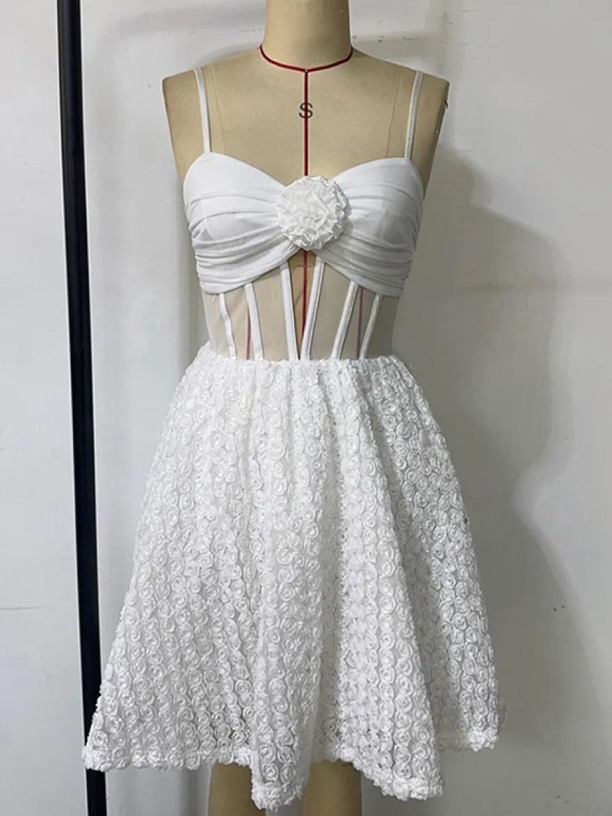 Mini-robe blanche à fleurs et taille transparente (2026)