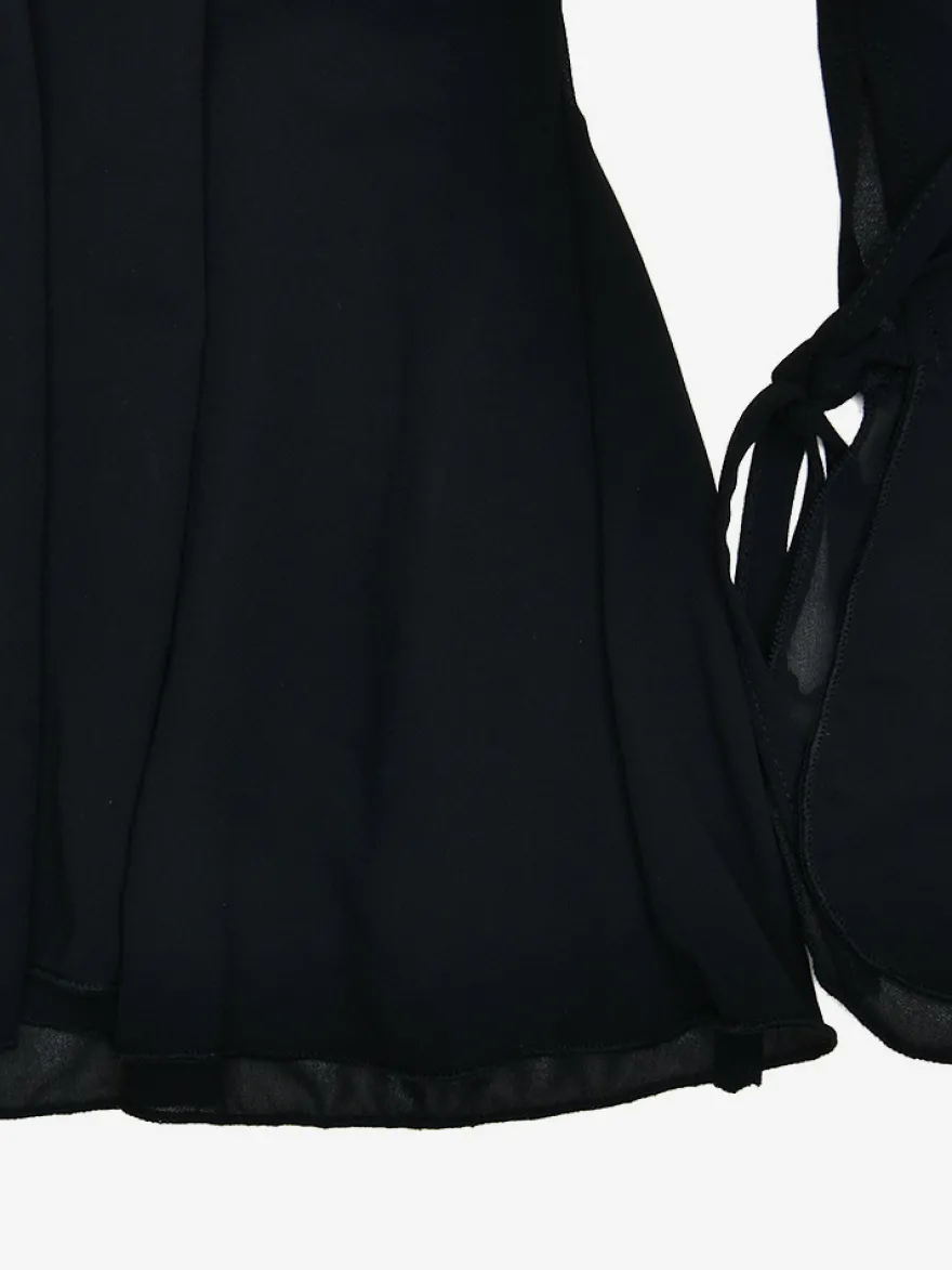 Mini robe patineuse à col en V et manches longues avec nœud sur le devant pour femme 2026