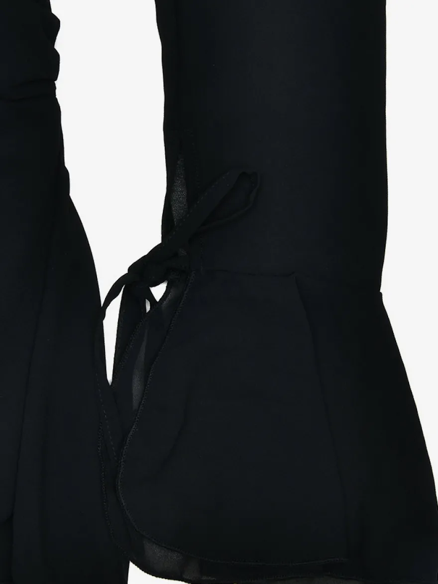 Mini robe patineuse à col en V et manches longues avec nœud sur le devant pour femme 2026