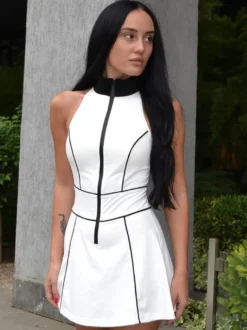 Mini-robe zippée sans manches à col montant pour femme 2026
