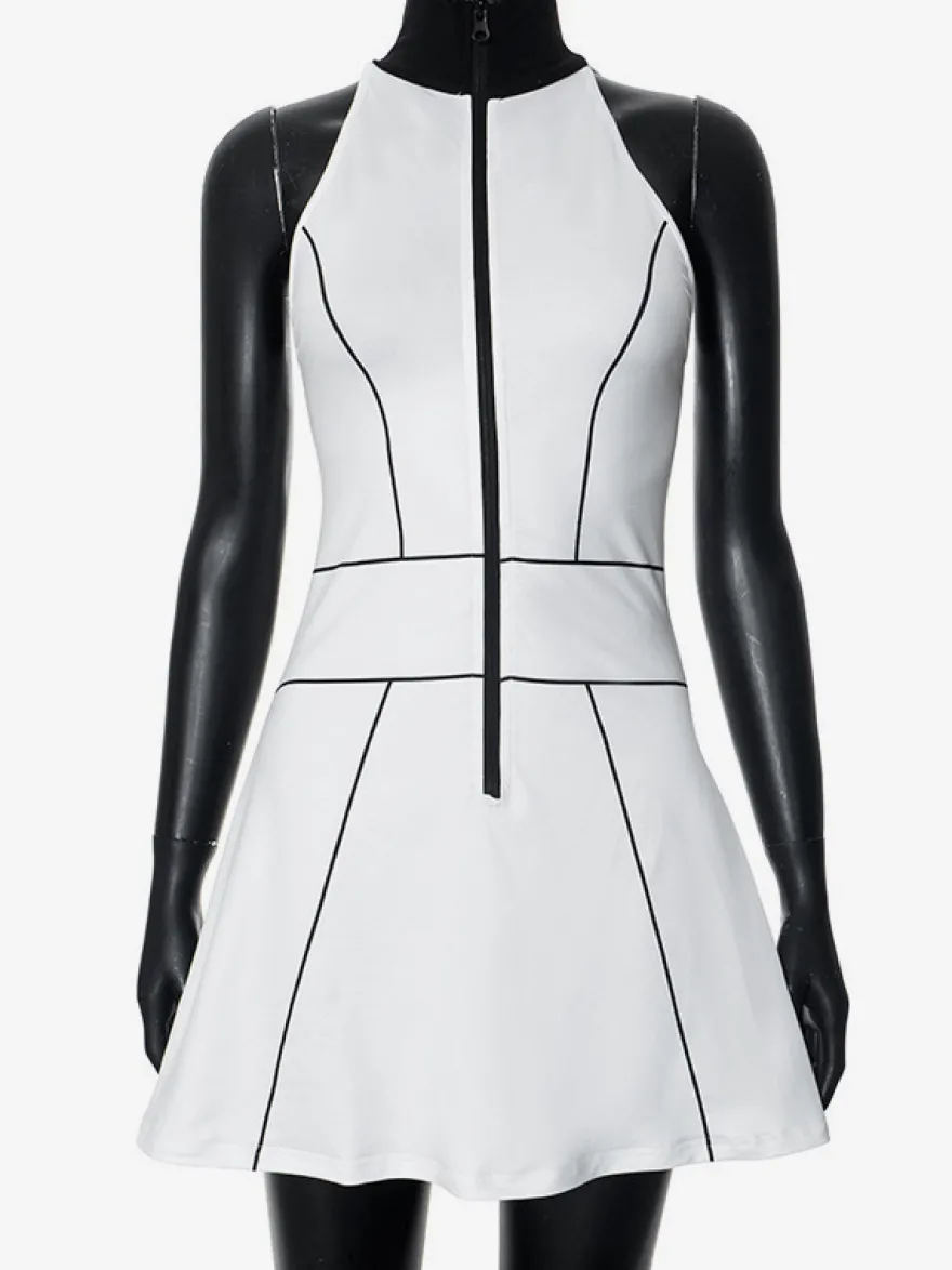 Mini-robe zippée sans manches à col montant pour femme 2026