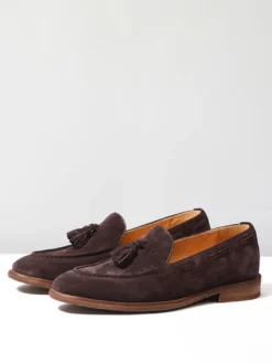 Mocassins bateau en daim pour hommes bout rond chaussures décontractées à enfiler avec pompons