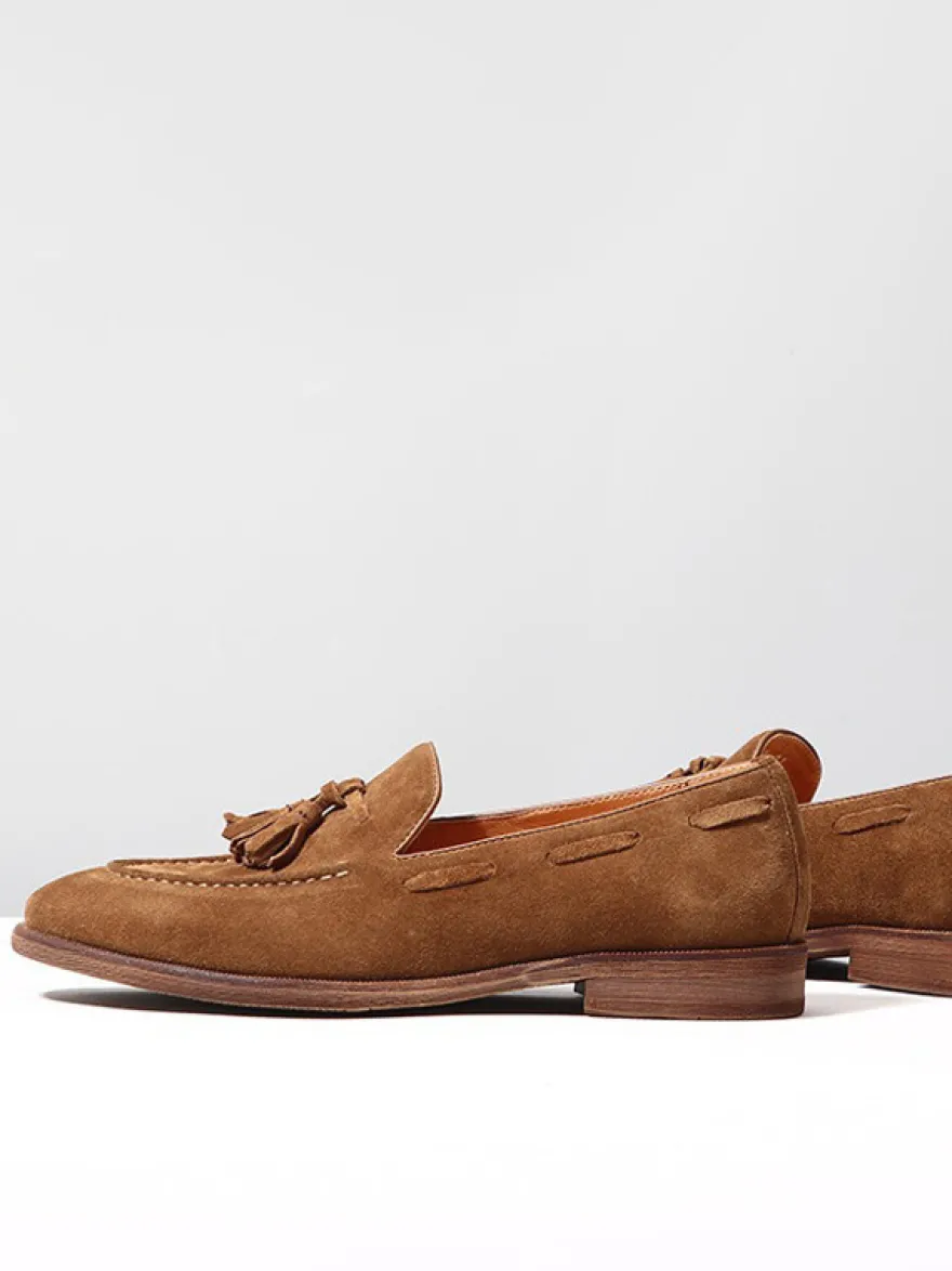 Mocassins bateau en daim pour hommes bout rond chaussures décontractées à enfiler avec pompons