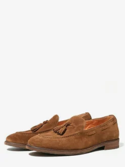Mocassins bateau en daim pour hommes bout rond chaussures décontractées à enfiler avec pompons