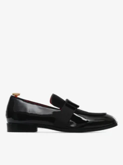 Mocassins belges en cuir verni pour homme à enfiler avec nœud bout rond pour smoking bal fête mariage