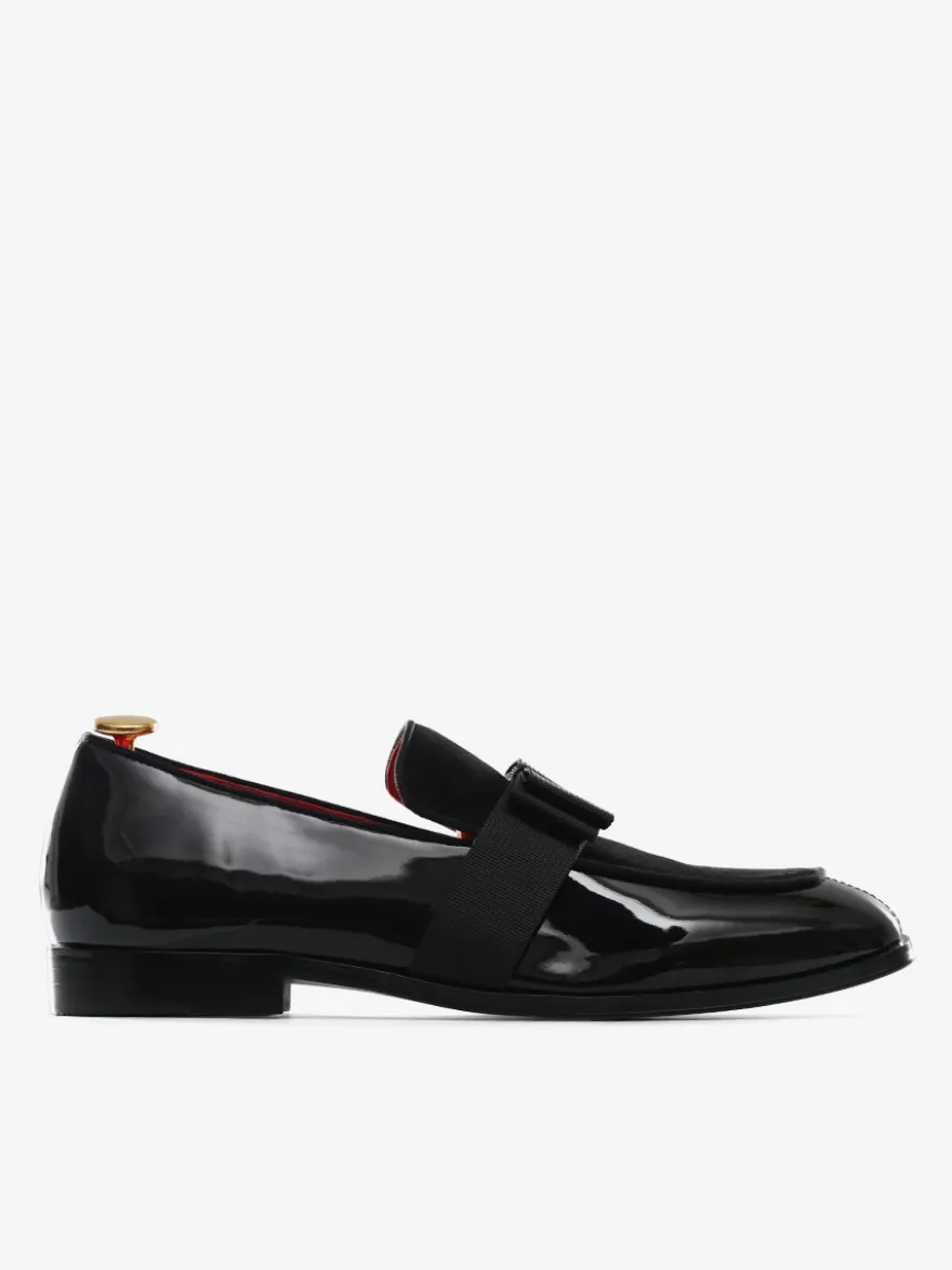 Mocassins belges en cuir verni pour homme à enfiler avec nœud bout rond pour smoking bal fête mariage