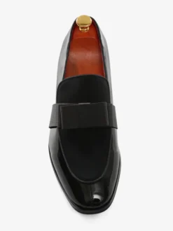 Mocassins belges en cuir verni pour homme à enfiler avec nœud bout rond pour smoking bal fête mariage