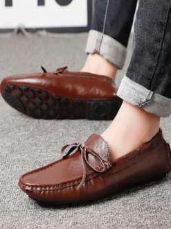Mocassins belges à lacets pour hommes chaussures de pont en similicuir à pointes légères antidérapantes et flexibles