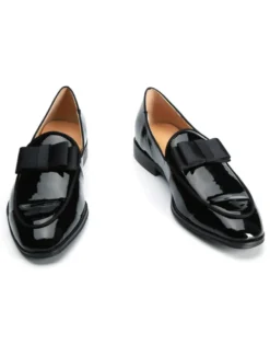 Mocassins belges noirs pour hommes chaussures de marié à bout carré et nœud chaussures de soirée pour mariage