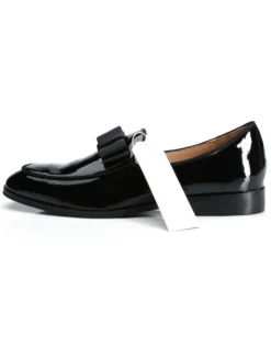 Mocassins belges noirs pour hommes chaussures de marié à bout carré et nœud chaussures de soirée pour mariage