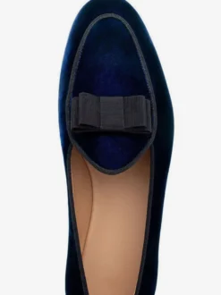 Mocassins belges pour hommes chaussures de soirée en velours bout rond nœud mocassins à enfiler chaussures de bal bleu foncé