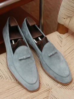 Mocassins belges pour hommes en daim bout rond en cuir à enfiler style rétro décontractés
