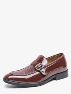 Mocassins bleus pour hommes bout rond boucle chaussures habillées à enfiler