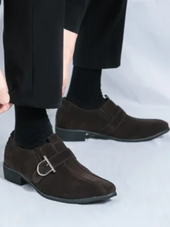 Mocassins à boucle et bout rond en cuir synthétique pour homme