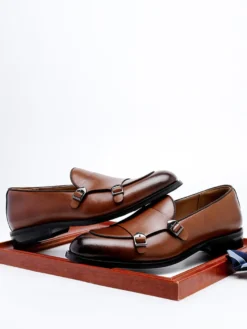 Mocassins à boucle et bout rond en cuir synthétique pour homme
