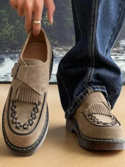 Mocassins à boucle et bout rond en daim pour homme