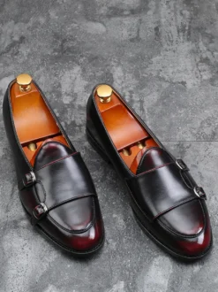 Mocassins à boucle et bout rond en cuir synthétique pour homme