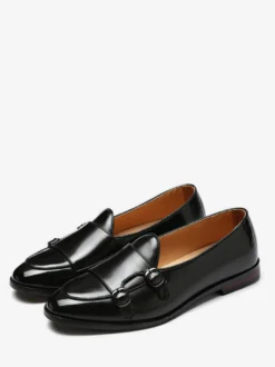 Mocassins à boucle et bout rond en cuir synthétique pour homme