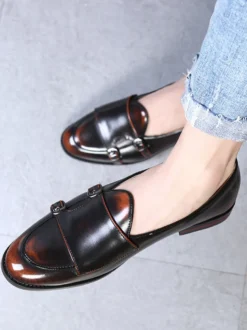 Mocassins à boucle et bout rond en cuir synthétique pour homme
