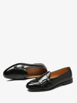 Mocassins à boucle et bout rond en cuir synthétique pour homme