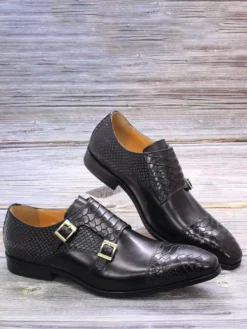 Mocassins à boucle pour homme bout carré en cuir de vache avec brides chaussures Oxford d'occasion