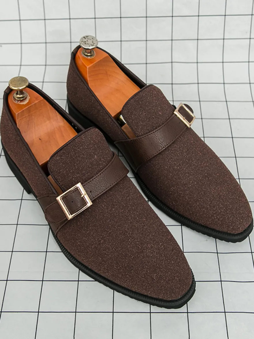 Mocassins à boucle pour homme bout pointu en daim à enfiler avec bride