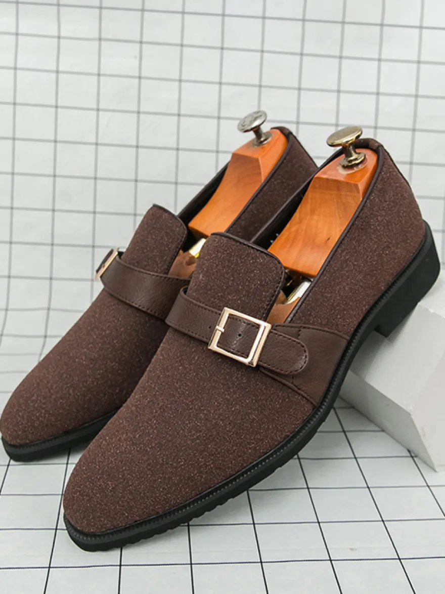 Mocassins à boucle pour homme bout pointu en daim à enfiler avec bride
