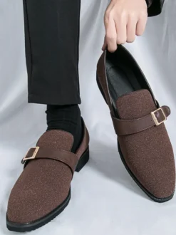 Mocassins à boucle pour homme bout pointu en daim à enfiler avec bride