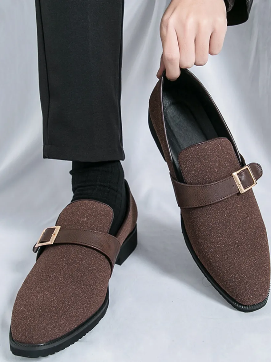 Mocassins à boucle pour homme bout pointu en daim à enfiler avec bride