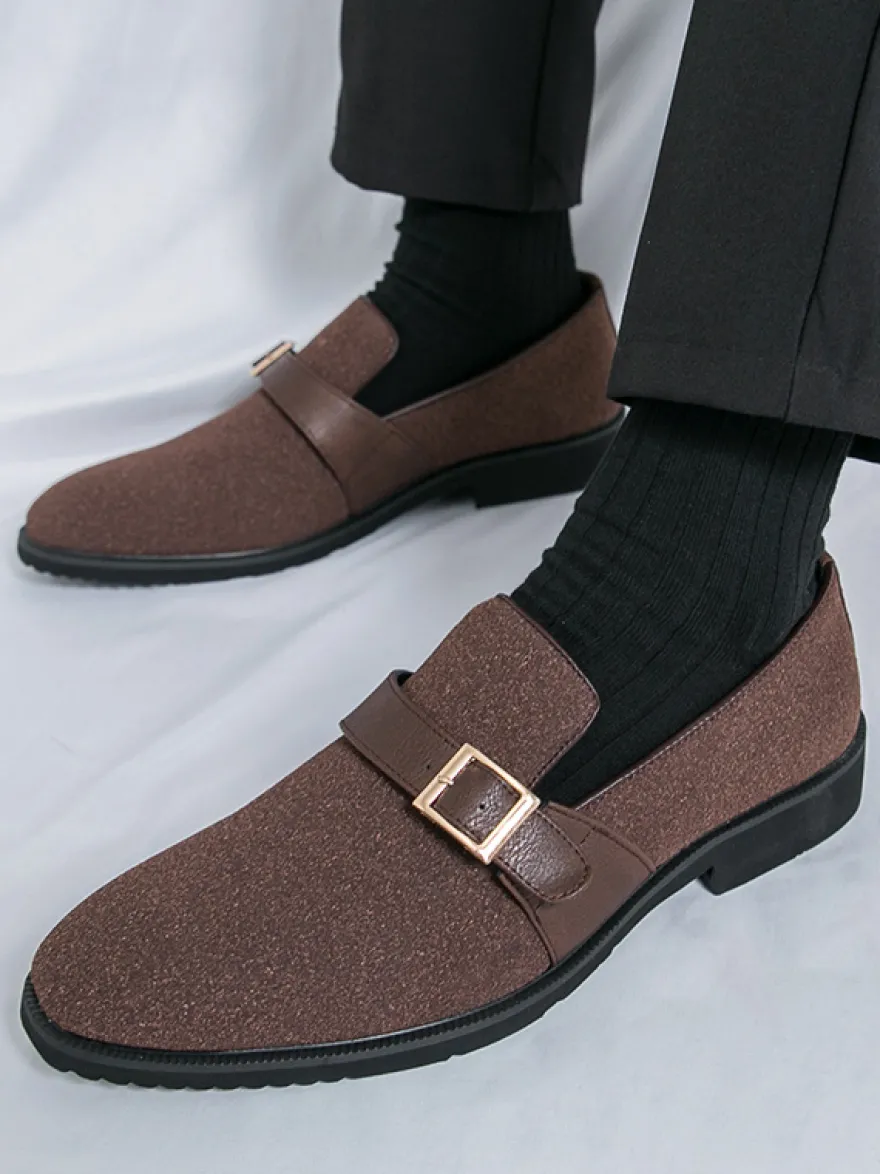 Mocassins à boucle pour homme bout pointu en daim à enfiler avec bride