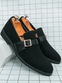 Mocassins à boucle pour homme bout pointu en daim à enfiler avec bride