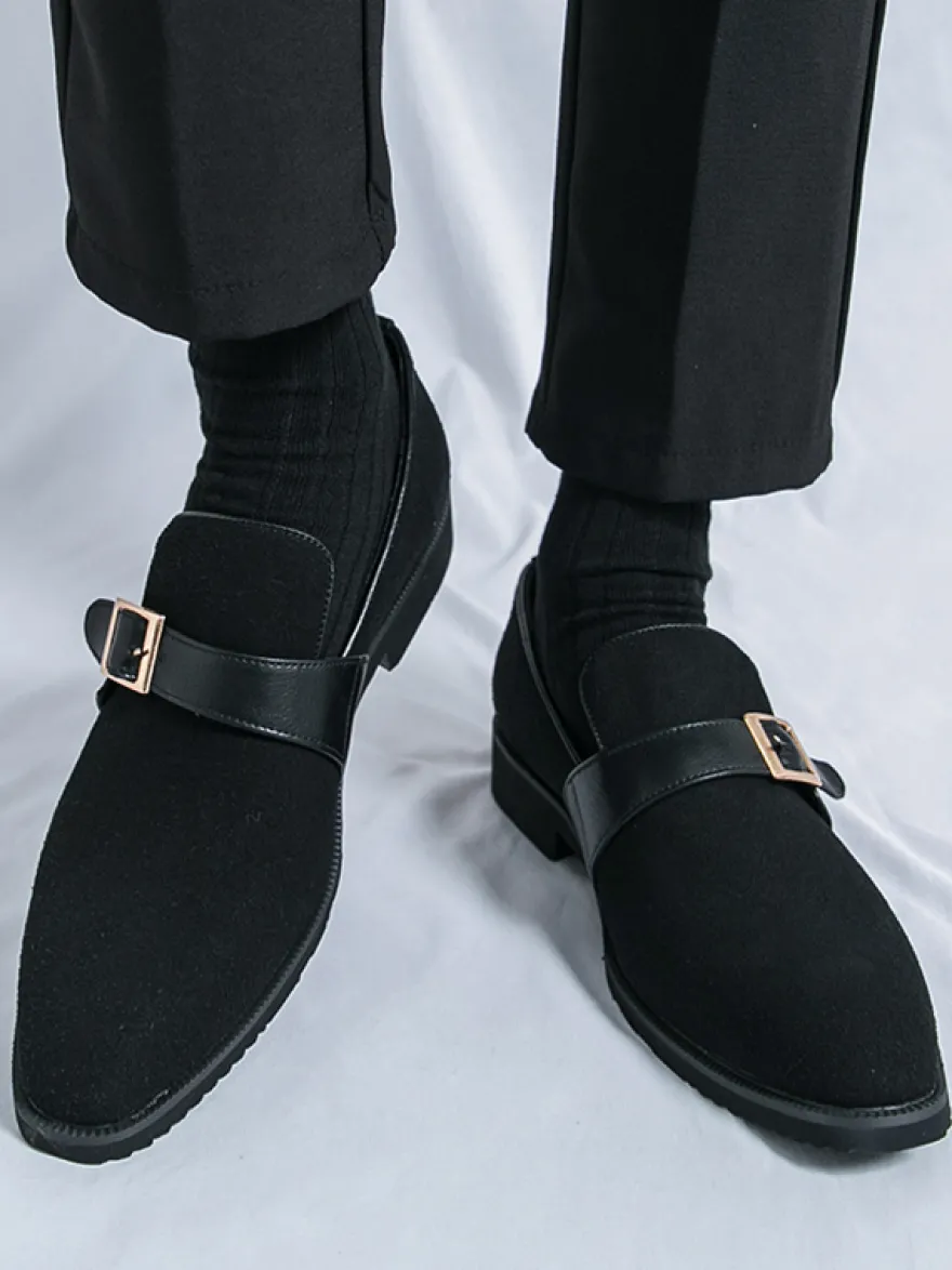 Mocassins à boucle pour homme bout pointu en daim à enfiler avec bride