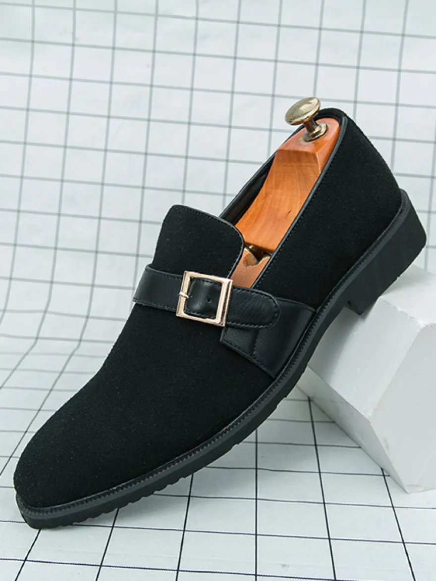 Mocassins à boucle pour homme bout pointu en daim à enfiler avec bride