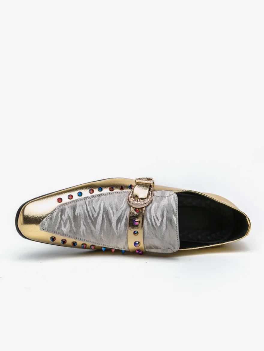 Mocassins à boucle pour hommes en cuir et daim chaussures à bout rond et talons bas style patchwork chaussures de soirée