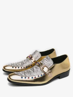 Mocassins à boucle pour hommes en cuir et daim chaussures à bout rond et talons bas style patchwork chaussures de soirée