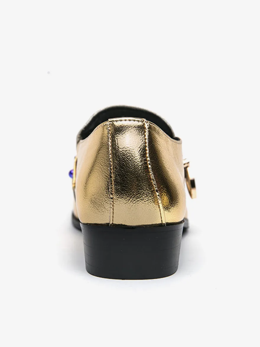 Mocassins à boucle pour hommes en cuir et daim chaussures à bout rond et talons bas style patchwork chaussures de soirée