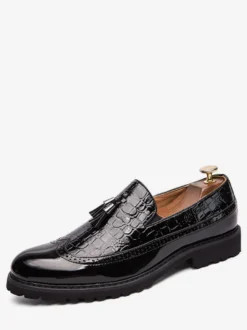 Mocassins à bout d'aile noir et blanc pour hommes Slip-On Chaussures de soirée de bal formelles