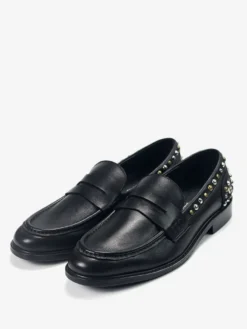 Mocassins à bout rond en cuir de vachette pour hommes avec rivets