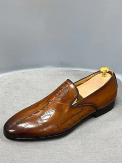 Mocassins à bout rond en cuir de vache pour hommes