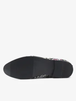 Mocassins brodés pour hommes chaussures à enfiler en tissu à motif floral bout pointu style vintage talon carré