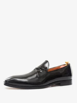 Mocassins Chaussures de Mariage Soirée hommes à bout rond et tige en PU verni
