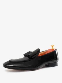 Mocassins Chaussures de Mariage Soirée Homme en Cuir Synthétique Verni avec Noeud Unicolore