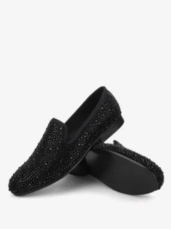 Mocassins Chaussures de Mariage Soirée hommes à enfiler avec strass bout rond en micro daim chaussures de bal de fête de mariage