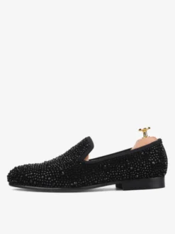 Mocassins Chaussures de Mariage Soirée hommes à enfiler avec strass bout rond en micro daim chaussures de bal de fête de mariage